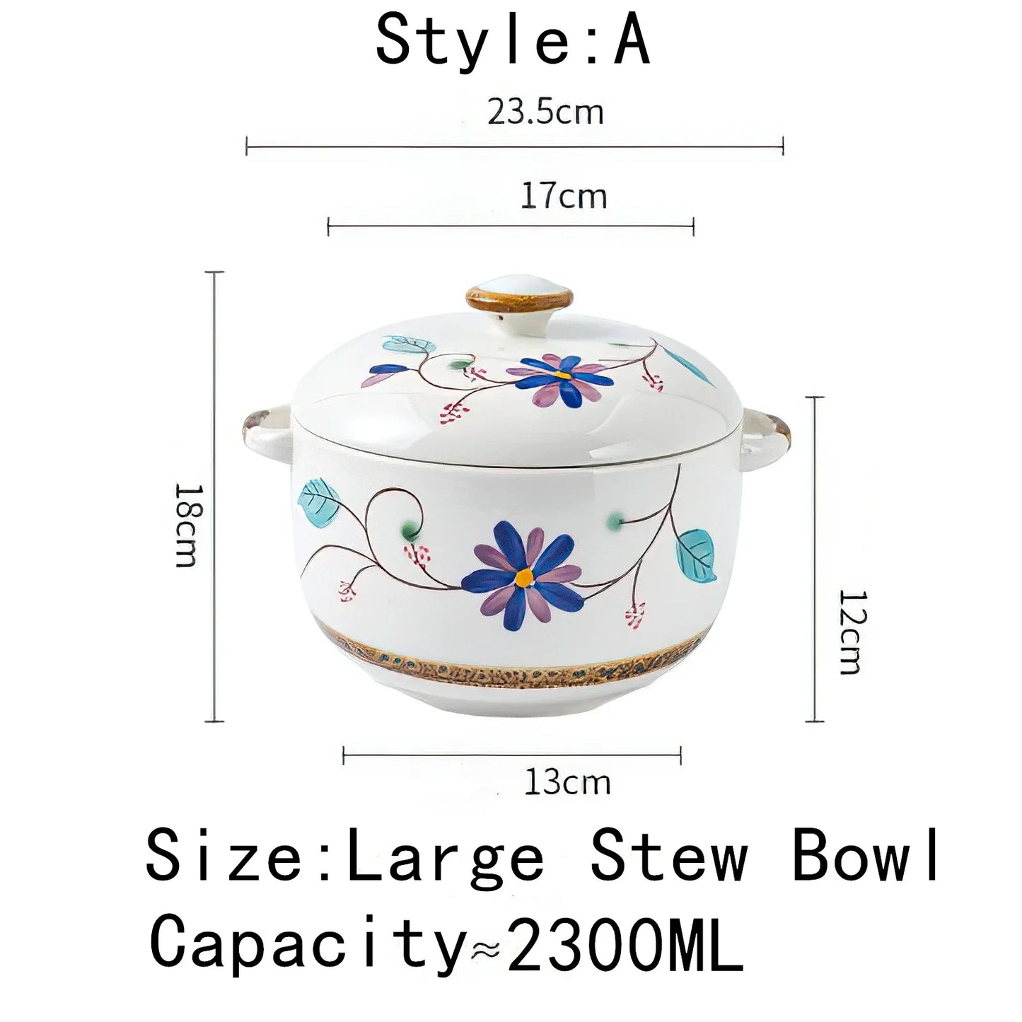 Ceramic Stew Pot Bowl With Lid Handle Large Soup Steam Cup Steaming Egg Slow Bone China Tableware Home Kitchen Cooking Supplies