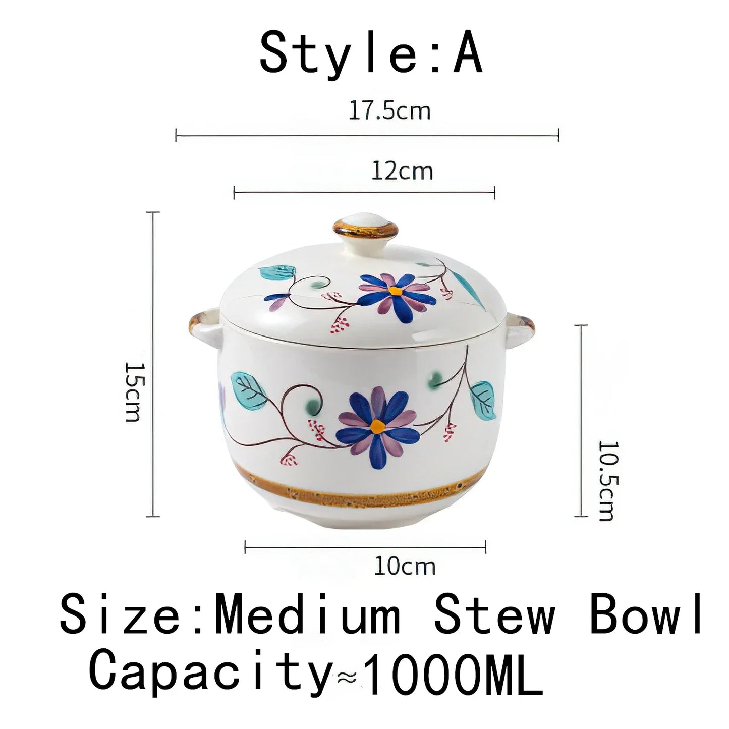 Ceramic Stew Pot Bowl With Lid Handle Large Soup Steam Cup Steaming Egg Slow Bone China Tableware Home Kitchen Cooking Supplies