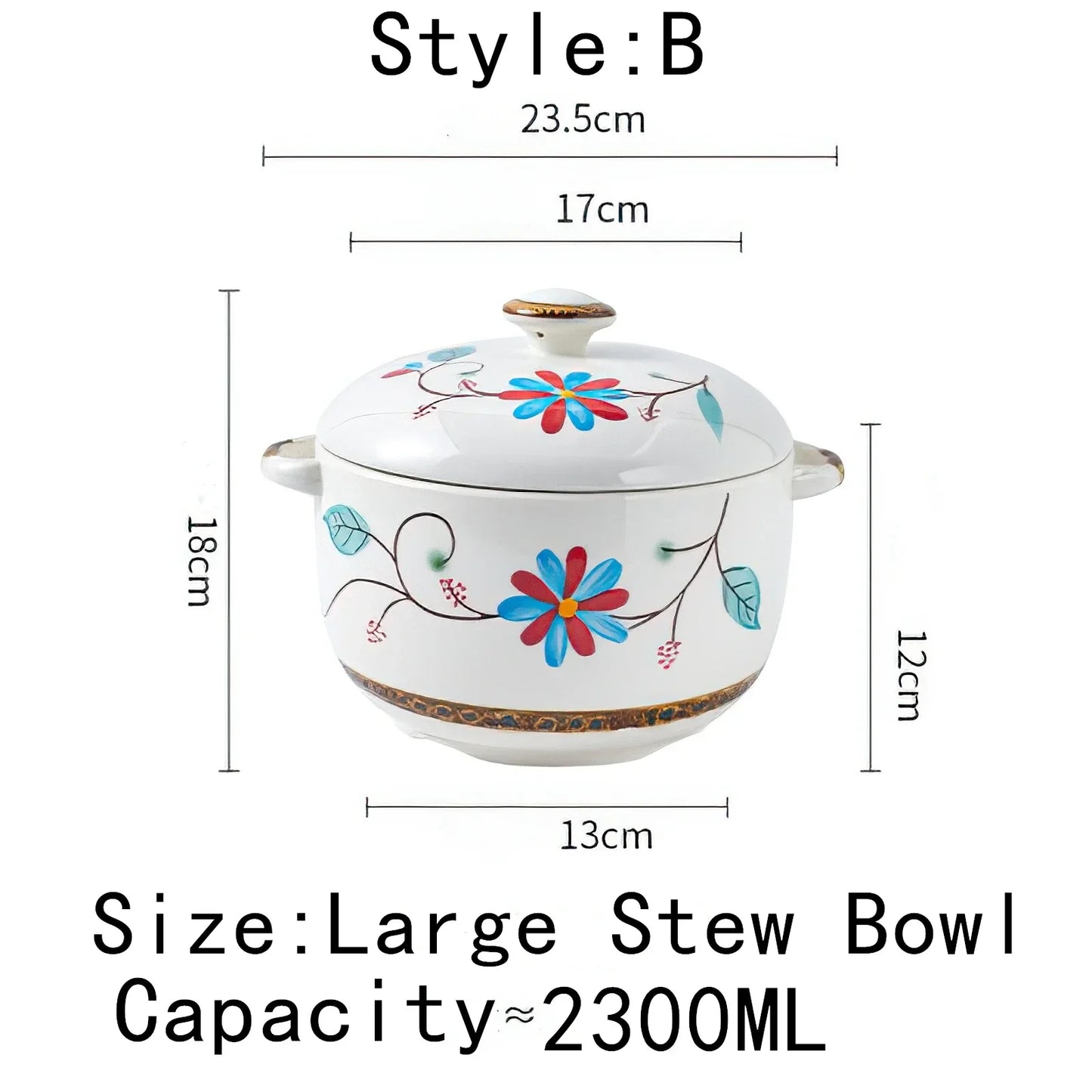 Ceramic Stew Pot Bowl With Lid Handle Large Soup Steam Cup Steaming Egg Slow Bone China Tableware Home Kitchen Cooking Supplies
