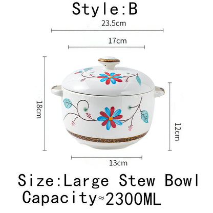 Ceramic Stew Pot Bowl With Lid Handle Large Soup Steam Cup Steaming Egg Slow Bone China Tableware Home Kitchen Cooking Supplies