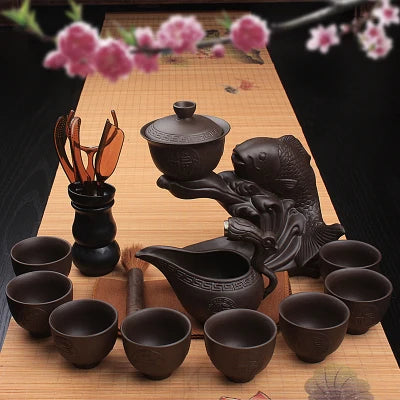 Ceramic Stoneware Tea Set Home Stone Mill Creative Teapot Kung Fu Teacup Semi-automatic Lazy Tea Maker High Quality Drinkware
