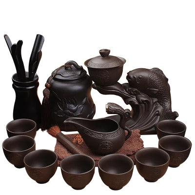 Ceramic Stoneware Tea Set Home Stone Mill Creative Teapot Kung Fu Teacup Semi-automatic Lazy Tea Maker High Quality Drinkware