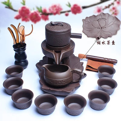 Ceramic Stoneware Tea Set Home Stone Mill Creative Teapot Kung Fu Teacup Semi-automatic Lazy Tea Maker High Quality Drinkware