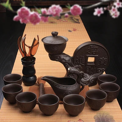 Ceramic Stoneware Tea Set Home Stone Mill Creative Teapot Kung Fu Teacup Semi-automatic Lazy Tea Maker High Quality Drinkware