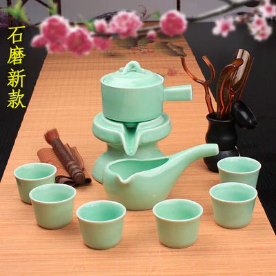 Ceramic Stoneware Tea Set Home Stone Mill Creative Teapot Kung Fu Teacup Semi-automatic Lazy Tea Maker High Quality Drinkware