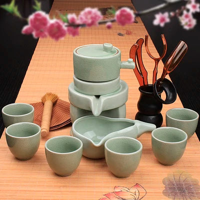 Ceramic Stoneware Tea Set Home Stone Mill Creative Teapot Kung Fu Teacup Semi-automatic Lazy Tea Maker High Quality Drinkware