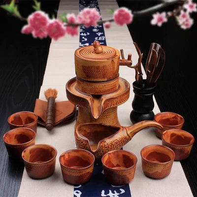 Ceramic Stoneware Tea Set Home Stone Mill Creative Teapot Kung Fu Teacup Semi-automatic Lazy Tea Maker High Quality Drinkware