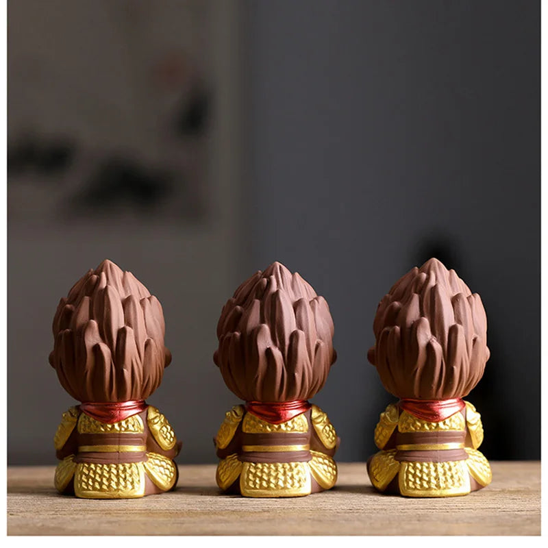 Ceramic TV Character Monkey King Sculpture Statue, Raw ore purple sand tea set ornament Cute Home Decor Crafts 12cm /1.71 in