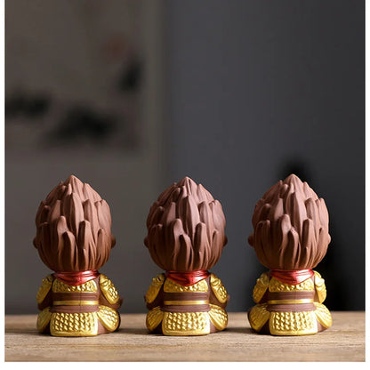 Ceramic TV Character Monkey King Sculpture Statue, Raw ore purple sand tea set ornament Cute Home Decor Crafts 12cm /1.71 in