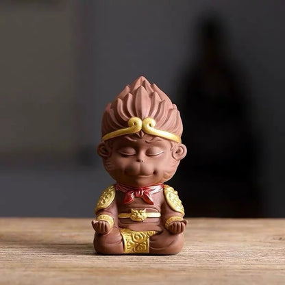 Ceramic TV Character Monkey King Sculpture Statue, Raw ore purple sand tea set ornament Cute Home Decor Crafts 12cm /1.71 in