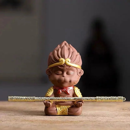 Ceramic TV Character Monkey King Sculpture Statue, Raw ore purple sand tea set ornament Cute Home Decor Crafts 12cm /1.71 in
