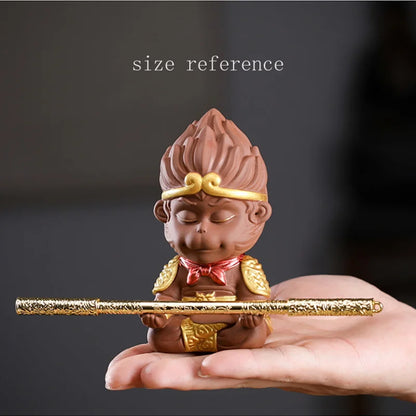 Ceramic TV Character Monkey King Sculpture Statue, Raw ore purple sand tea set ornament Cute Home Decor Crafts 12cm /1.71 in