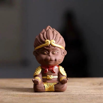 Ceramic TV Character Monkey King Sculpture Statue, Raw ore purple sand tea set ornament Cute Home Decor Crafts 12cm /1.71 in