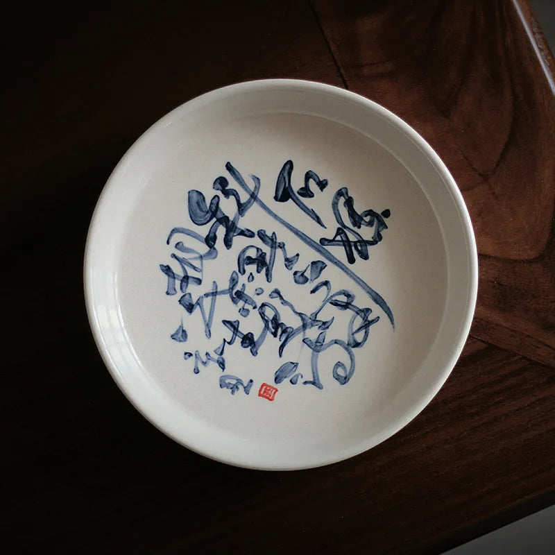 Ceramic Tea Bowl Hucheng Personal Kung Fu Tea Set Grass Ash Hand-painted Poetry Covered Bowl Infuser Teaware Kitchen Dining Bar