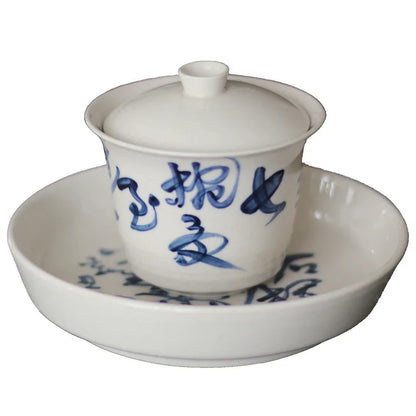 Ceramic Tea Bowl Hucheng Personal Kung Fu Tea Set Grass Ash Hand-painted Poetry Covered Bowl Infuser Teaware Kitchen Dining Bar