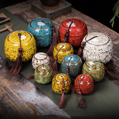 Ceramic Tea Caddy, Mini Portable Kiln Change, Sealed Jar, Household Tea Storage Canister, Fragrant Powder Medicine Can