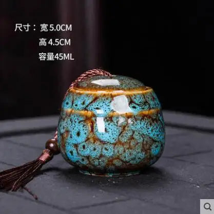 Ceramic Tea Caddy, Mini Portable Kiln Change, Sealed Jar, Household Tea Storage Canister, Fragrant Powder Medicine Can
