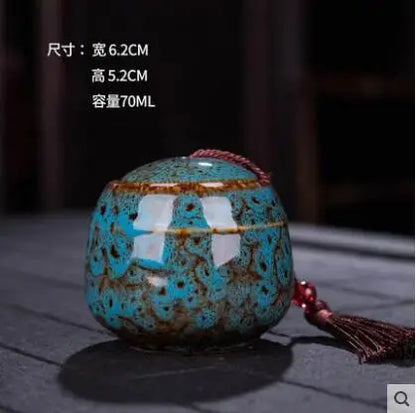 Ceramic Tea Caddy, Mini Portable Kiln Change, Sealed Jar, Household Tea Storage Canister, Fragrant Powder Medicine Can