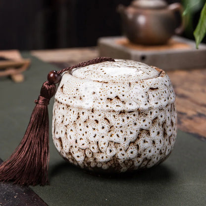 Ceramic Tea Caddy, Mini Portable Kiln Change, Sealed Jar, Household Tea Storage Canister, Fragrant Powder Medicine Can