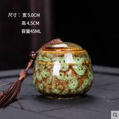 Ceramic Tea Caddy, Mini Portable Kiln Change, Sealed Jar, Household Tea Storage Canister, Fragrant Powder Medicine Can