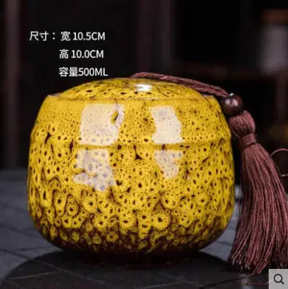 Ceramic Tea Caddy, Mini Portable Kiln Change, Sealed Jar, Household Tea Storage Canister, Fragrant Powder Medicine Can