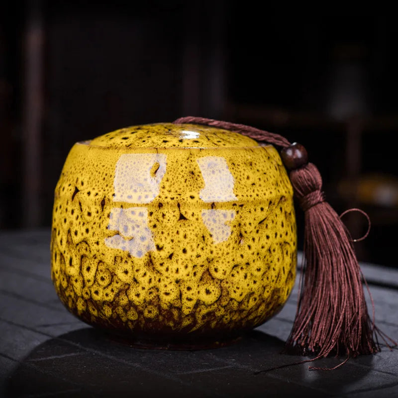 Ceramic Tea Caddy, Mini Portable Kiln Change, Sealed Jar, Household Tea Storage Canister, Fragrant Powder Medicine Can