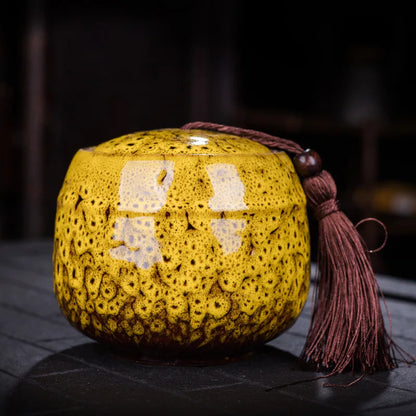 Ceramic Tea Caddy, Mini Portable Kiln Change, Sealed Jar, Household Tea Storage Canister, Fragrant Powder Medicine Can