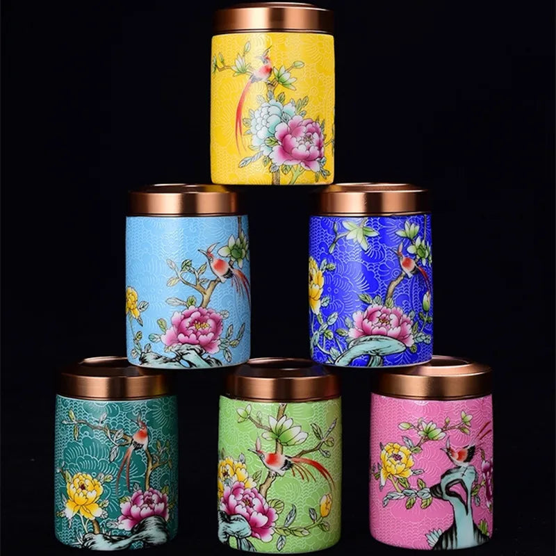 Ceramic Tea Caddy Portable Enamel Small Tea Box Mini Travel Storage Sealed Can Household Tea Canister Home Decor