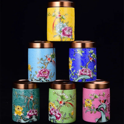 Ceramic Tea Caddy Portable Enamel Small Tea Box Mini Travel Storage Sealed Can Household Tea Canister Home Decor