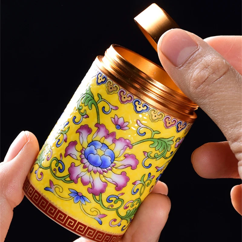 Ceramic Tea Caddy Portable Enamel Small Tea Box Mini Travel Storage Sealed Can Household Tea Canister Home Decor