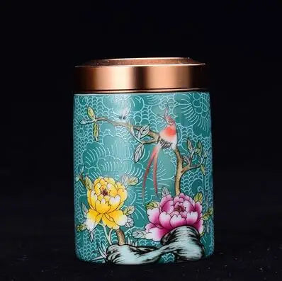Ceramic Tea Caddy Portable Enamel Small Tea Box Mini Travel Storage Sealed Can Household Tea Canister Home Decor