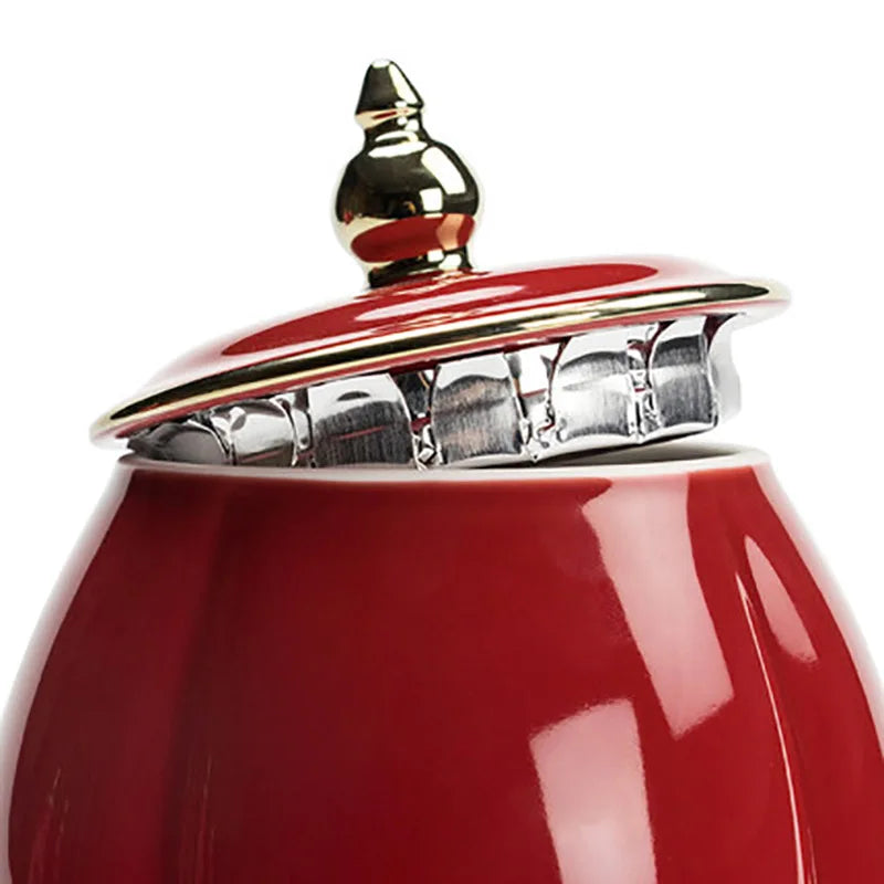 Ceramic Tea Caddy Portable Sealed Jar travel Tea Boxes Spice Candy Storage Tank Food Container For Chinese Red Wedding Supply Gi