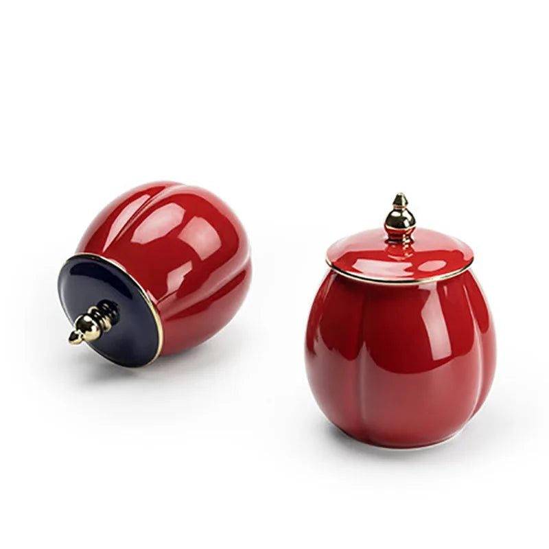 Ceramic Tea Caddy Portable Sealed Jar travel Tea Boxes Spice Candy Storage Tank Food Container For Chinese Red Wedding Supply Gi