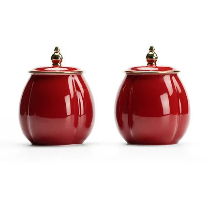 Ceramic Tea Caddy Portable Sealed Jar travel Tea Boxes Spice Candy Storage Tank Food Container For Chinese Red Wedding Supply Gi