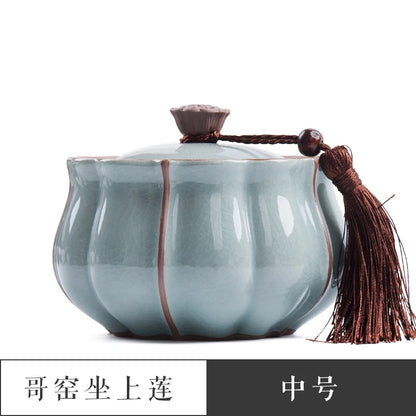 Ceramic Tea Caddy Sealed Pot, Household Tea Storage Tank, Chinese Style Tea Box Relief Canister, Ge Kiln