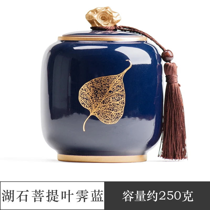 Ceramic Tea Caddy Sealed Pot, Household Tea Storage Tank, Chinese Style Tea Box Relief Canister, Ge Kiln