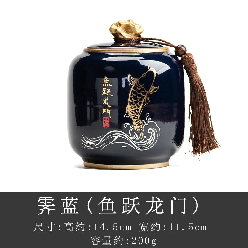 Ceramic Tea Caddy Sealed Pot, Household Tea Storage Tank, Chinese Style Tea Box Relief Canister, Ge Kiln