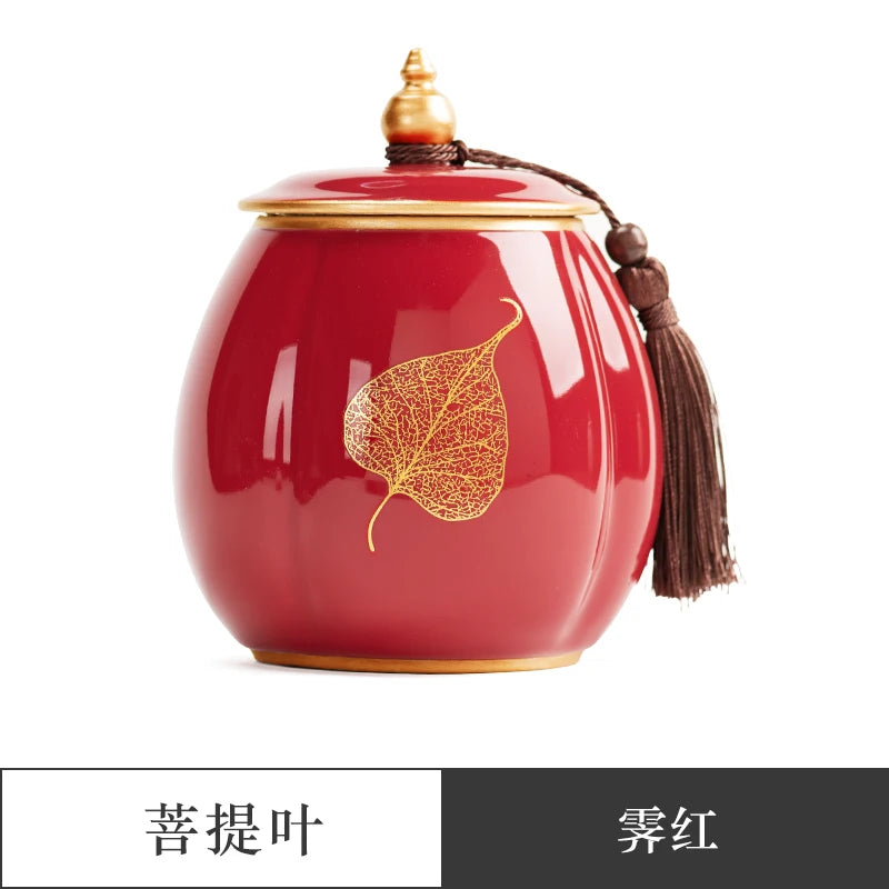 Ceramic Tea Caddy Sealed Pot, Household Tea Storage Tank, Chinese Style Tea Box Relief Canister, Ge Kiln