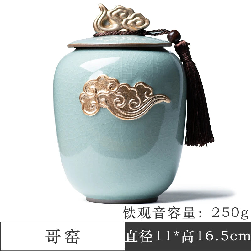 Ceramic Tea Caddy Sealed Pot, Household Tea Storage Tank, Chinese Style Tea Box Relief Canister, Ge Kiln