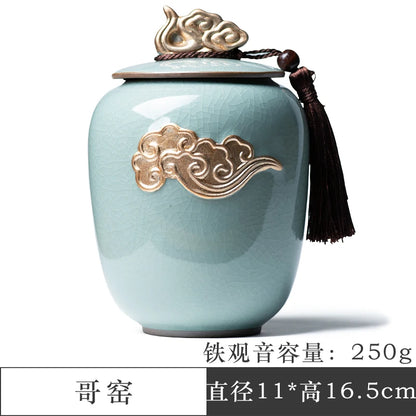 Ceramic Tea Caddy Sealed Pot, Household Tea Storage Tank, Chinese Style Tea Box Relief Canister, Ge Kiln