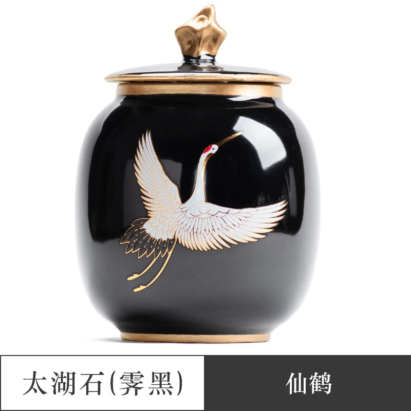 Ceramic Tea Caddy Sealed Pot, Household Tea Storage Tank, Chinese Style Tea Box Relief Canister, Ge Kiln