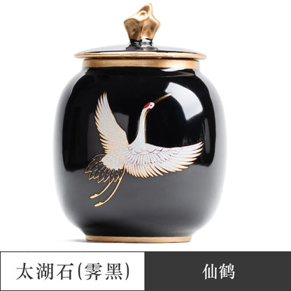 Ceramic Tea Caddy Sealed Pot, Household Tea Storage Tank, Chinese Style Tea Box Relief Canister, Ge Kiln