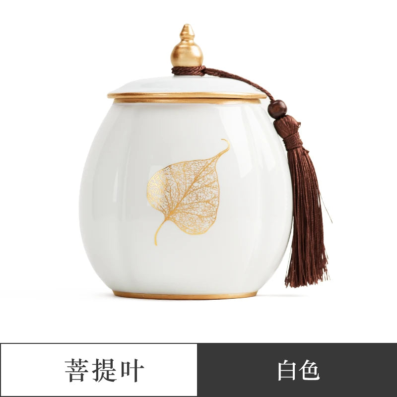 Ceramic Tea Caddy Sealed Pot, Household Tea Storage Tank, Chinese Style Tea Box Relief Canister, Ge Kiln