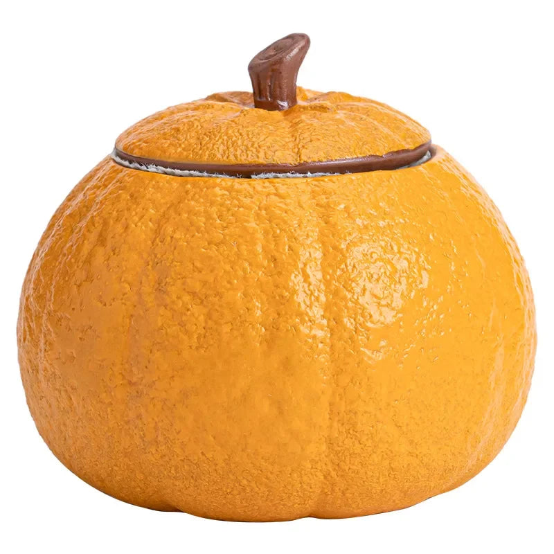 Ceramic Tea Caddy, Small Capacity, Yellow, Green, Orange Shape, Sealed Storage Tank, Lucky Ugly Orange Can
