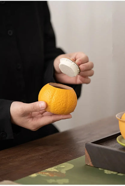 Ceramic Tea Caddy, Small Capacity, Yellow, Green, Orange Shape, Sealed Storage Tank, Lucky Ugly Orange Can