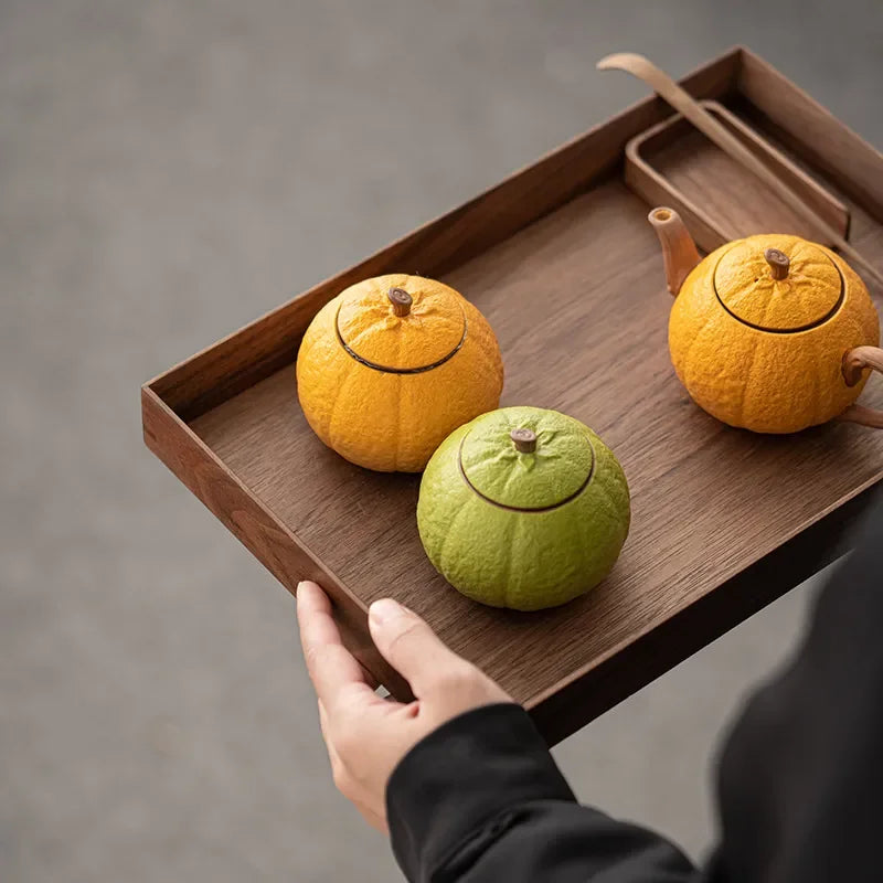 Ceramic Tea Caddy, Small Capacity, Yellow, Green, Orange Shape, Sealed Storage Tank, Lucky Ugly Orange Can