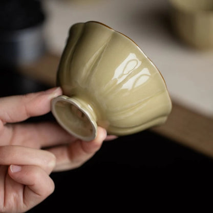 Ceramic Tea Cup Hand Embossed Master Cup Dingyao Yellow Kung Fu Tea Set Teaware Kitchen Dining Bar Home Garden