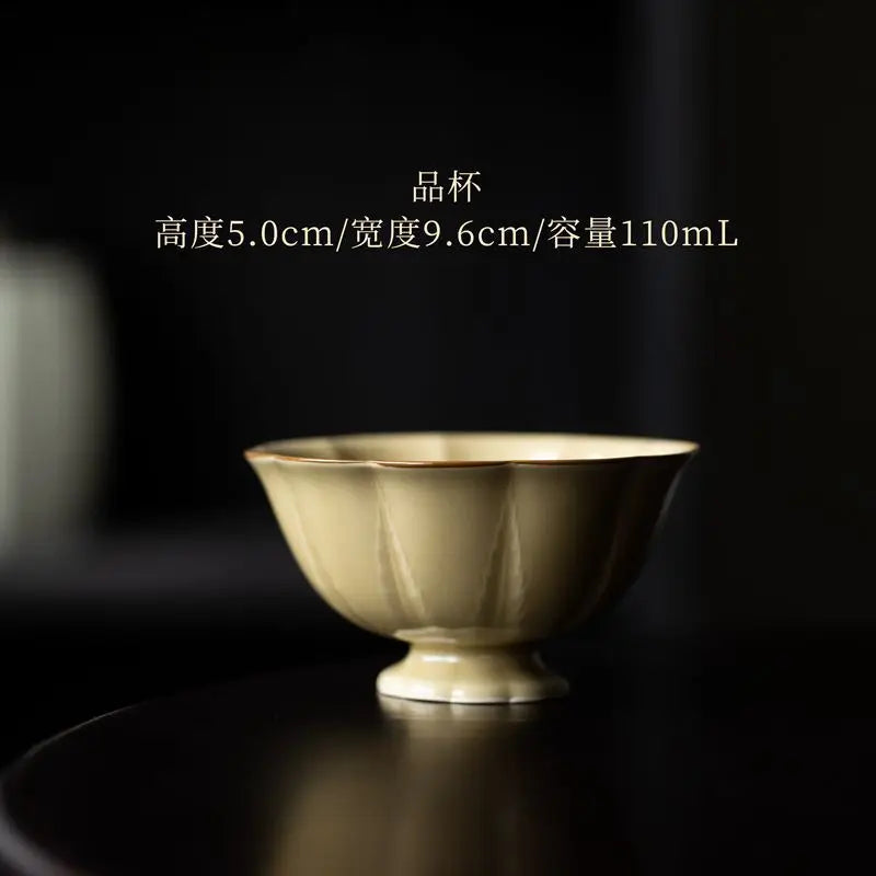 Ceramic Tea Cup Hand Embossed Master Cup Dingyao Yellow Kung Fu Tea Set Teaware Kitchen Dining Bar Home Garden