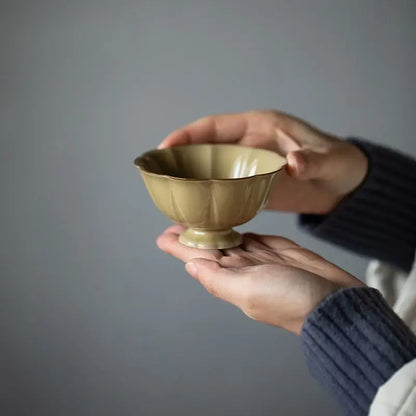 Ceramic Tea Cup Hand Embossed Master Cup Dingyao Yellow Kung Fu Tea Set Teaware Kitchen Dining Bar Home Garden