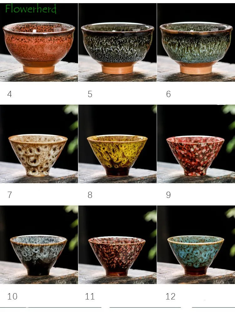 Ceramic Tea Cup Porcelain Teacups Teaware Kung Fu Tea Set Cup Household Kiln Change Glaze Pottery Tea Cup Set of 6